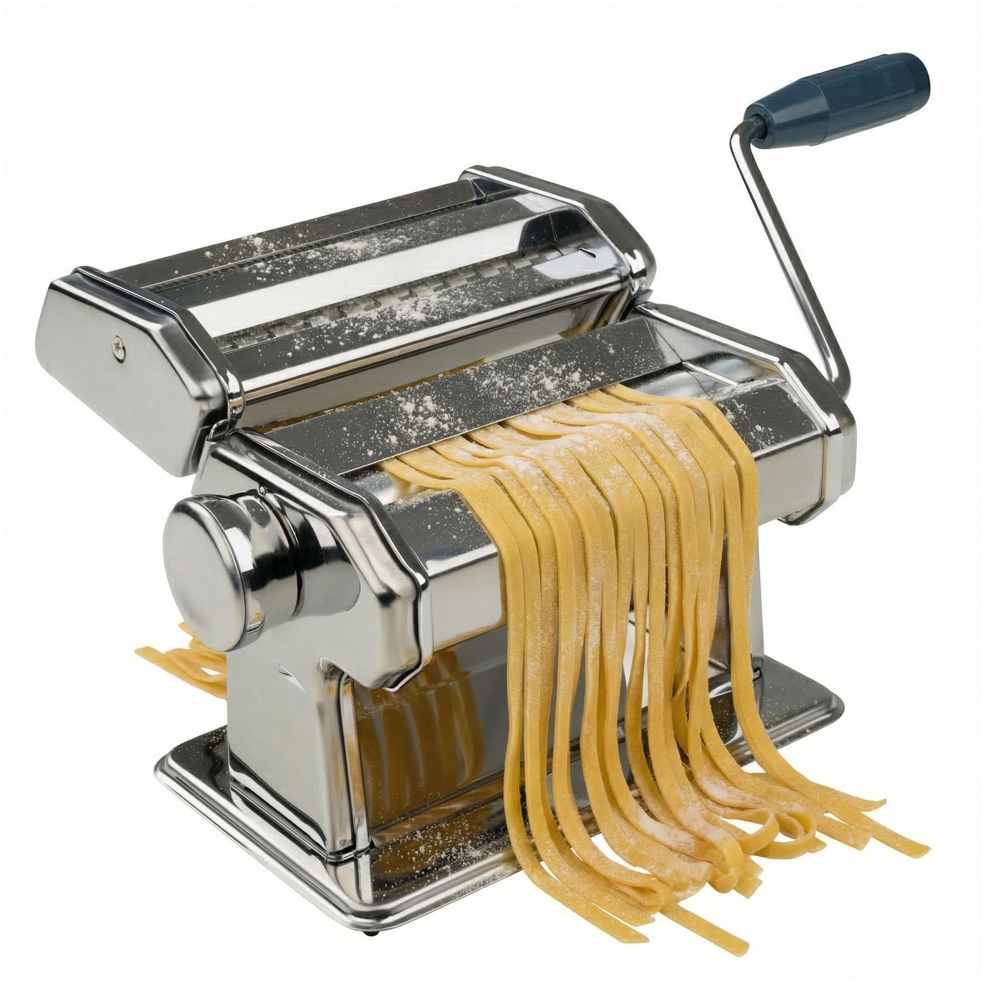 Fackelmann #easyprepare Pasta Machine for Delicious Pasta - Attachments for Lasagna Sheets, Tagliatelle & Spaghetti - Includes Table Mount and Non-Slip Base, White/Blue/Grey