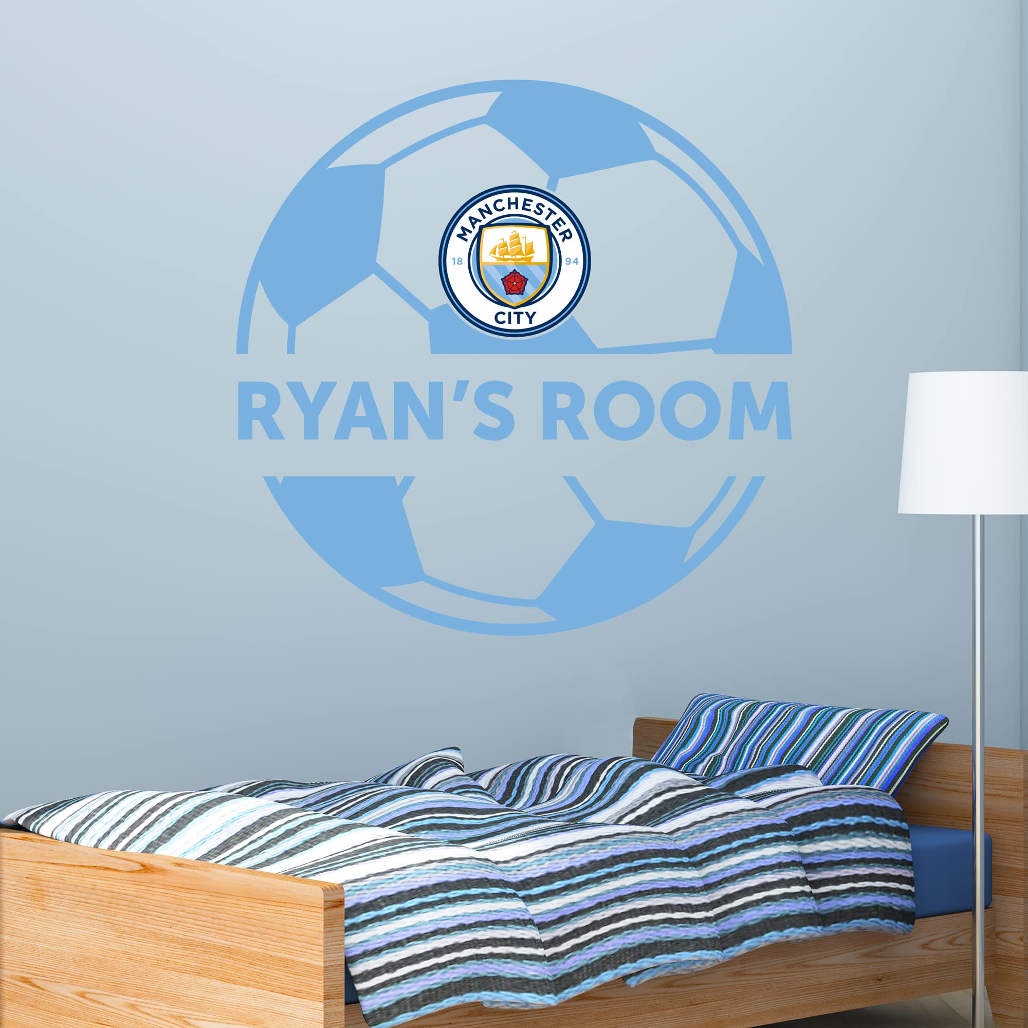 Beautiful Game Blue Manchester City Football Club Official Ball & Personalised Name Wall Sticker (120Cm)