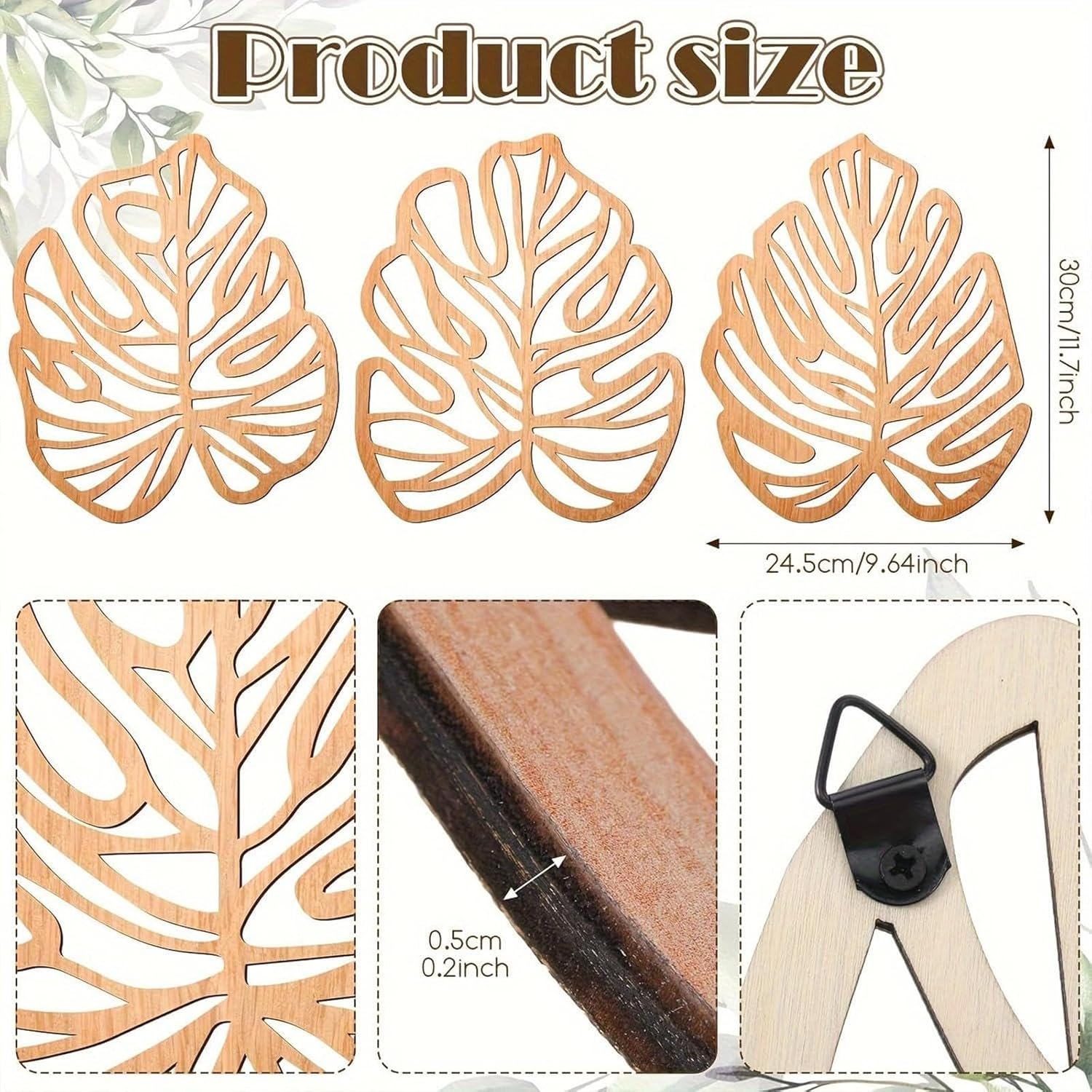 Fenteer Palm Leaves Wall Plaque Decorative Wood Wall Art Hollow Design Books Ladder Statue Abstract Thinker Sculpture Suitable for Home Decoration Office Rest