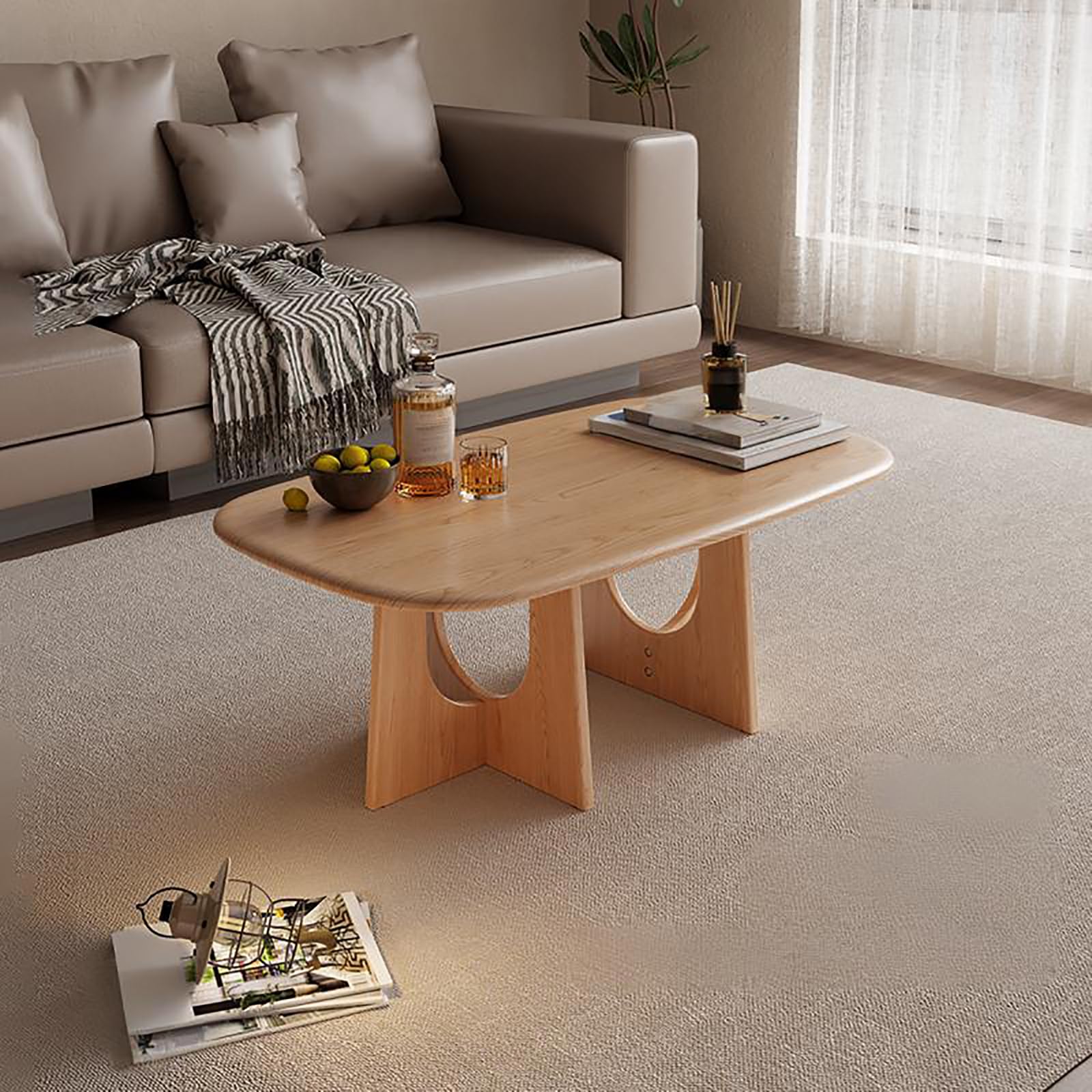 Table basse rustique ovale bois massif salon chambre gain de place