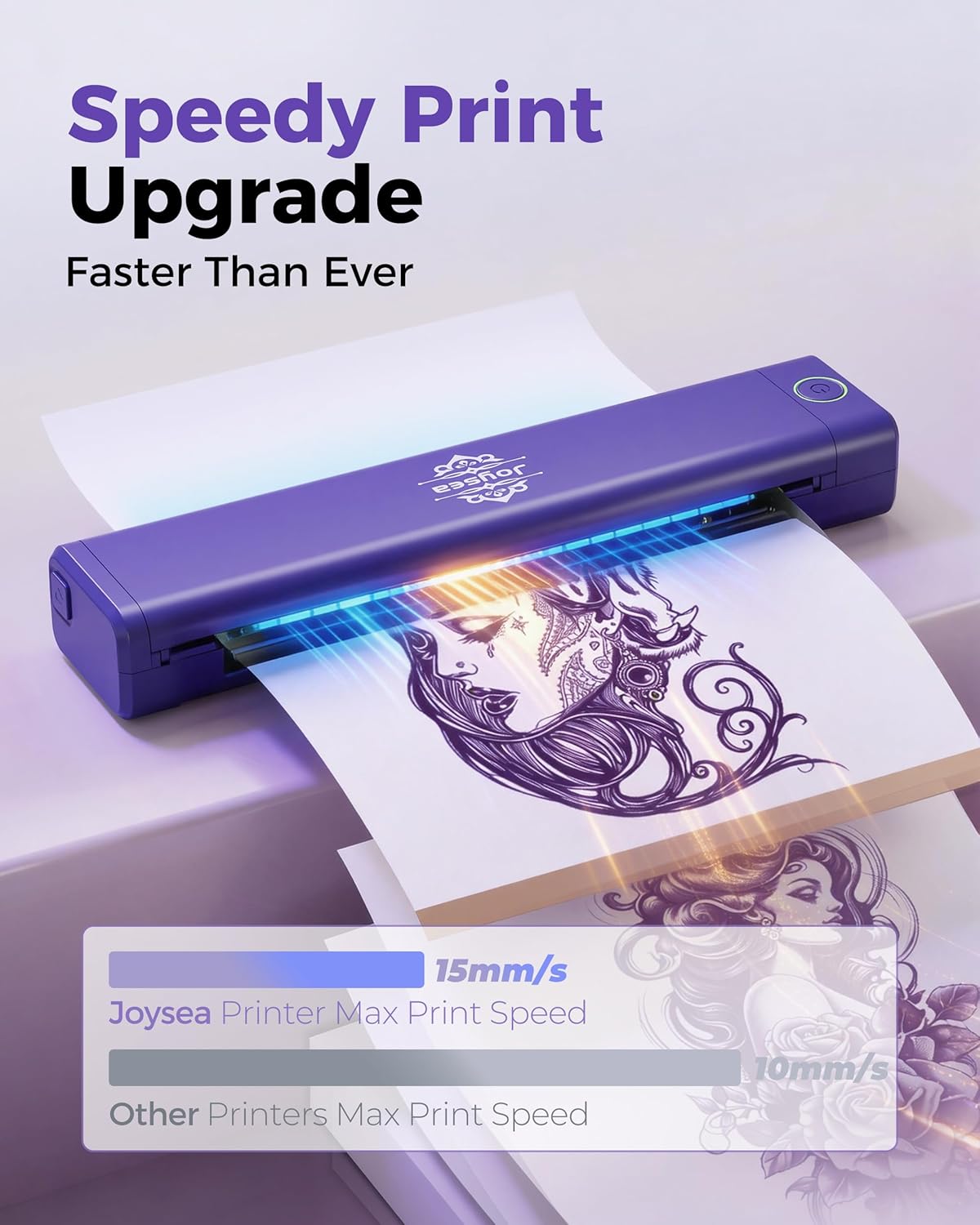 Joysea Tattoo Stencil Printer for Tattooing Beginners & Artists, Wireless Bluetooth Thermal Machine with 5 Transfer Paper, Work with Mobile and PC, Tattoo Supplies, Purple