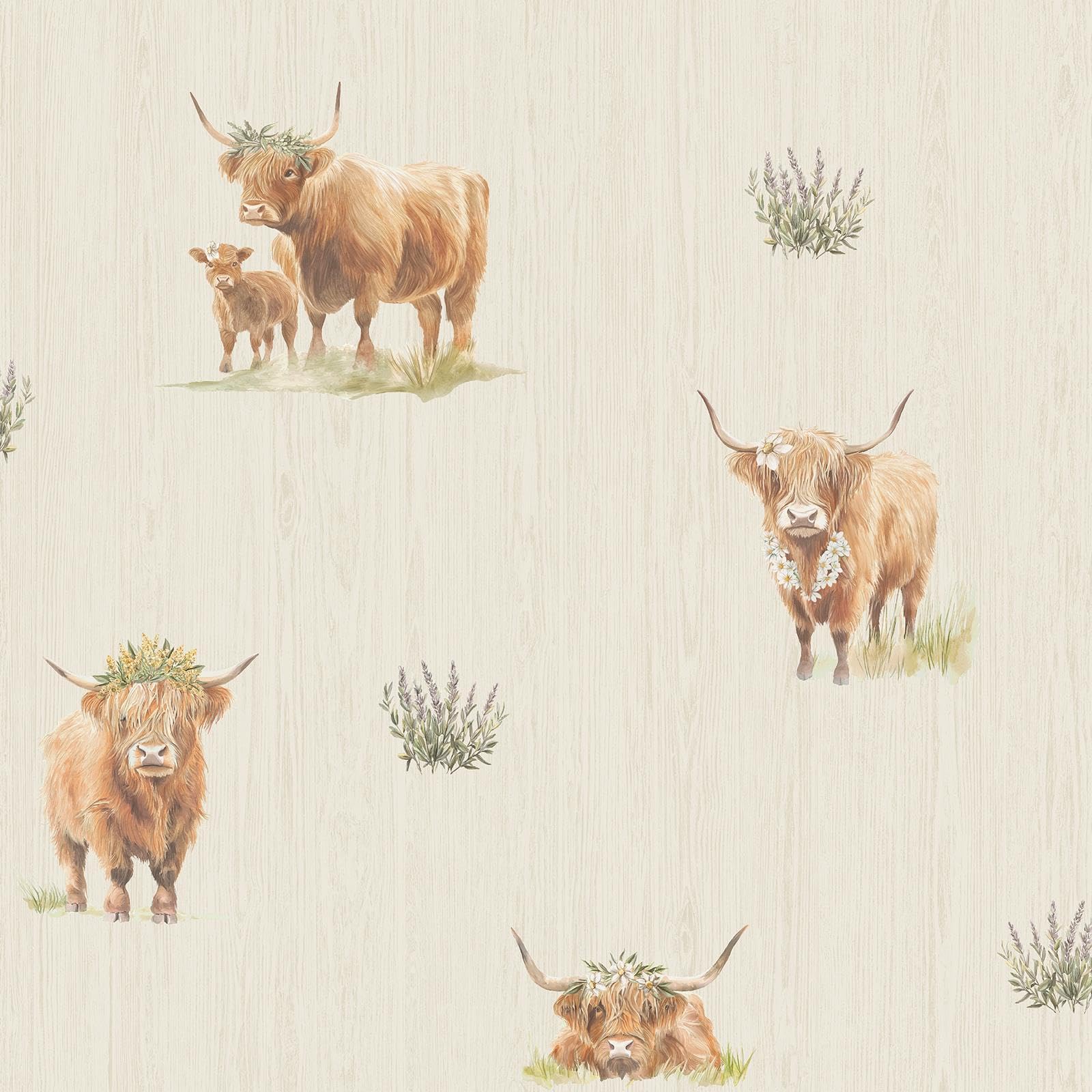 Holden Decor Neutral Holden Scottish Highland Cow Wallpaper, (14382)