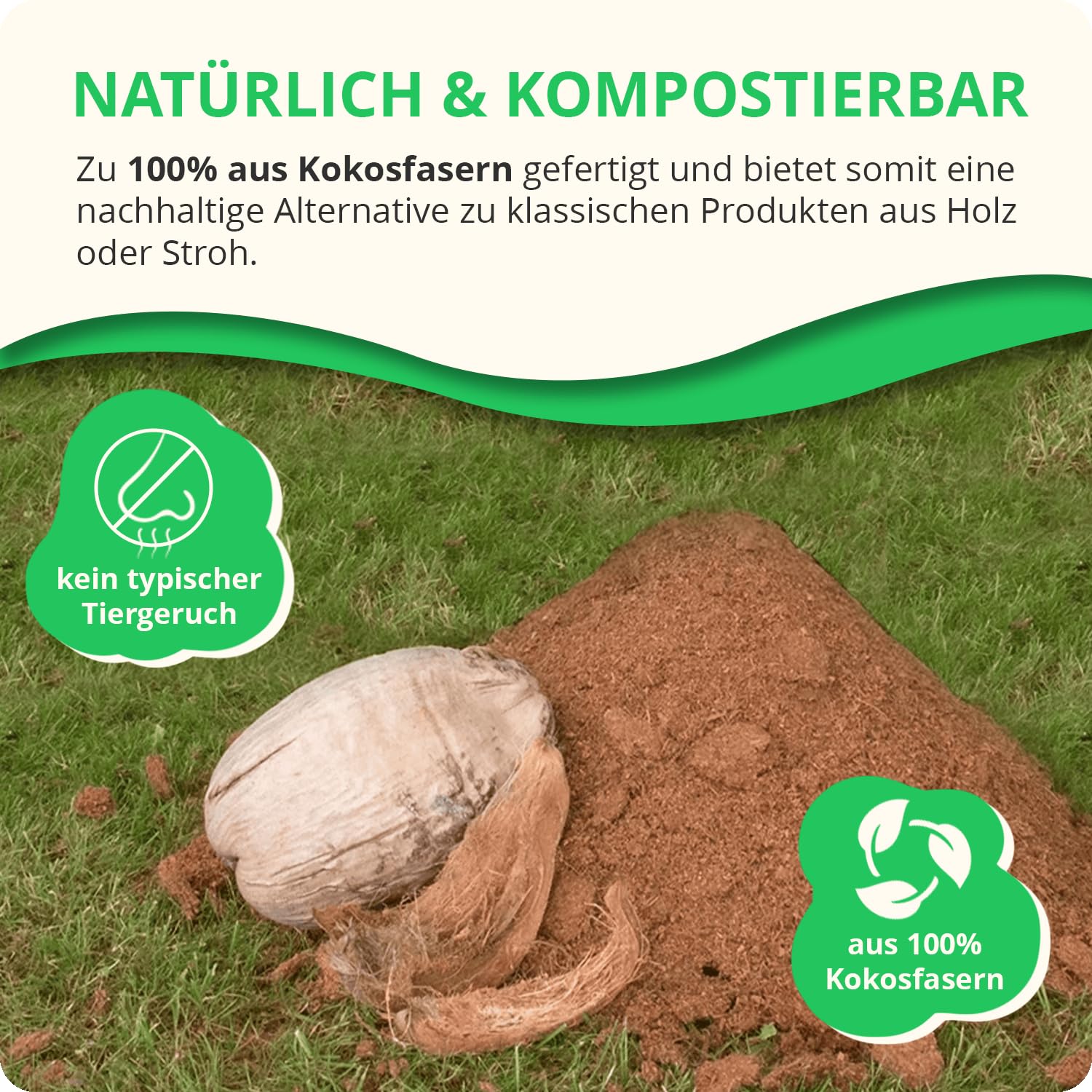 Einstreu aus 100% Kokosfasern – Kleintiereinstreu staubfrei, geruchsbindend und sanft zu Pfoten – perfekt als Streu für Hamster, Kaninchen, Meerschweinchen UVM. (1x40 Liter)