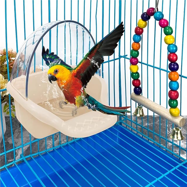 Foto 4 de 7 de Bañera para pájaros, bañera colgante, accesorios para pájaros, ducha agua, caja transparente