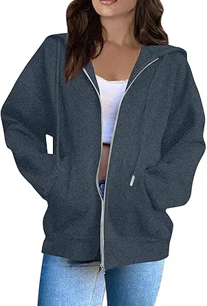 Zip Up Hoodie Women Casual Oversized Sweatshirts - Fall Fashion Fleece Lined Jacket - Thick Warm Coat Winter Clothing