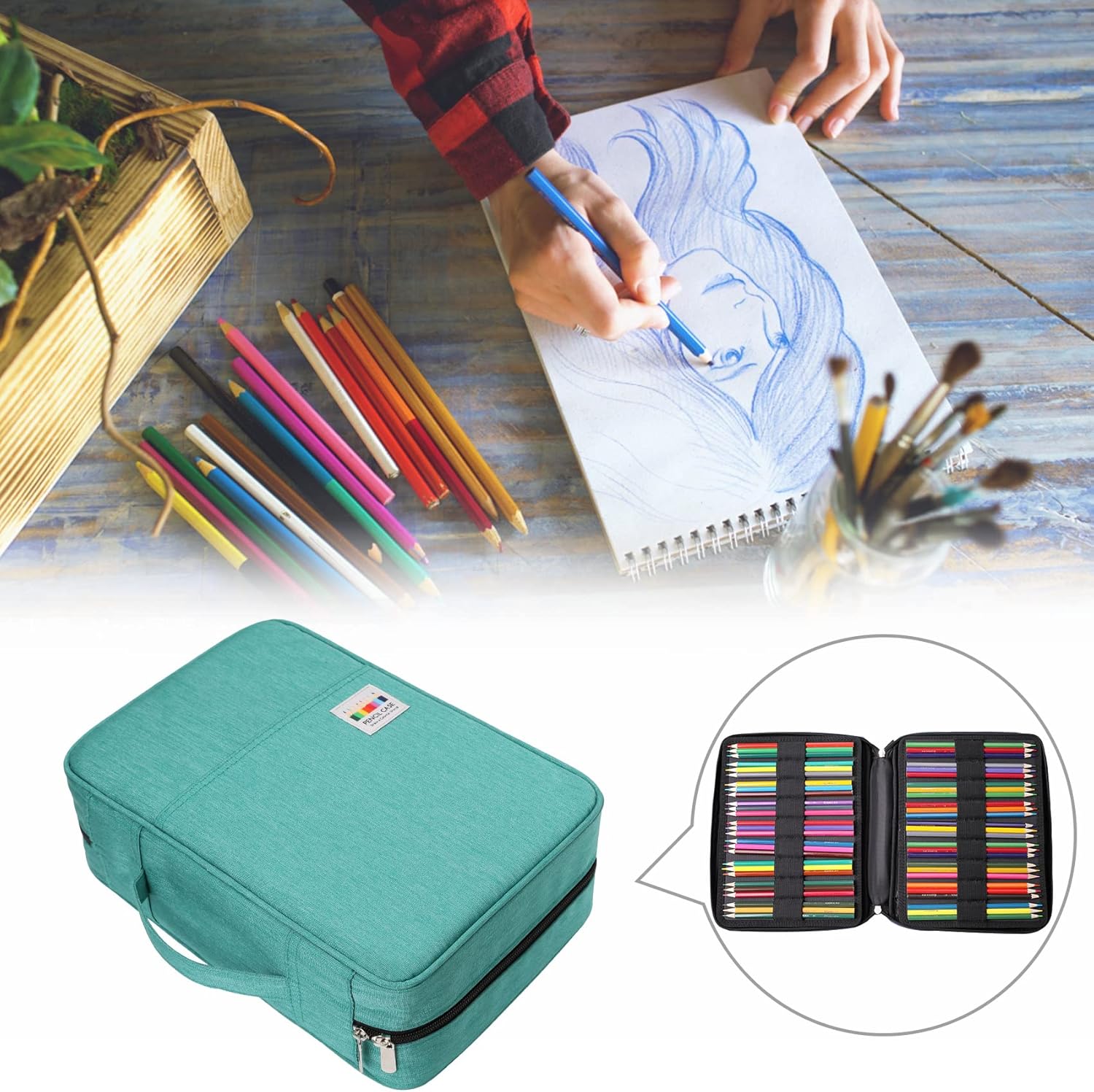 BOMKEE Large Capacity Pencil Case for Adults, 304 Slots Pen Case Pencil Case Multi Compartments Slot Pen Organizer Bag for Colored Pencils, Markers, Gel Pencils