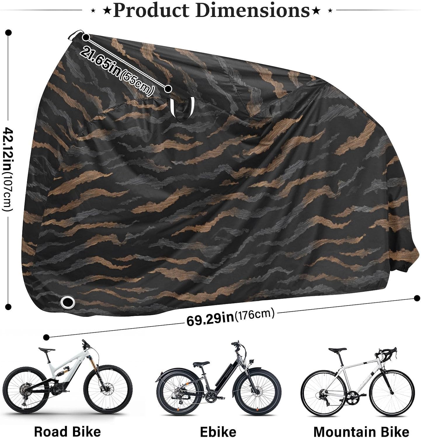 ALAZA Abstract Tiger Prints Bike Cover Waterproof Outdoor Ebike Bicycle Covers Tarp Protection for 1/2 Bikes, Sun UV Dust Wind Proof