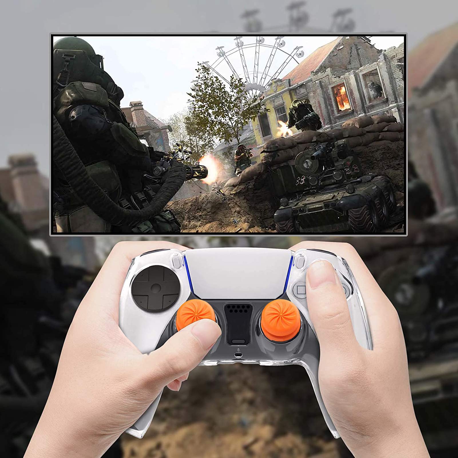 TEUVO Thumbsticks, Silicone Joystick Grips Caps pour PS4 Controller et pour PS5 Controller à Augmenter Précision, Objectif et Le confort, Orange, 2 pièces