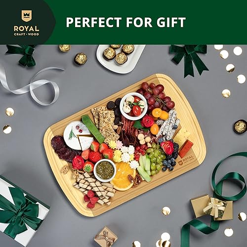 Vista 8 de ROYAL CRAFT WOOD Tablas de cortar de bambú para cocina, tablas de cortar de madera con ranura para jugos, juegos de tablas de cortar de madera