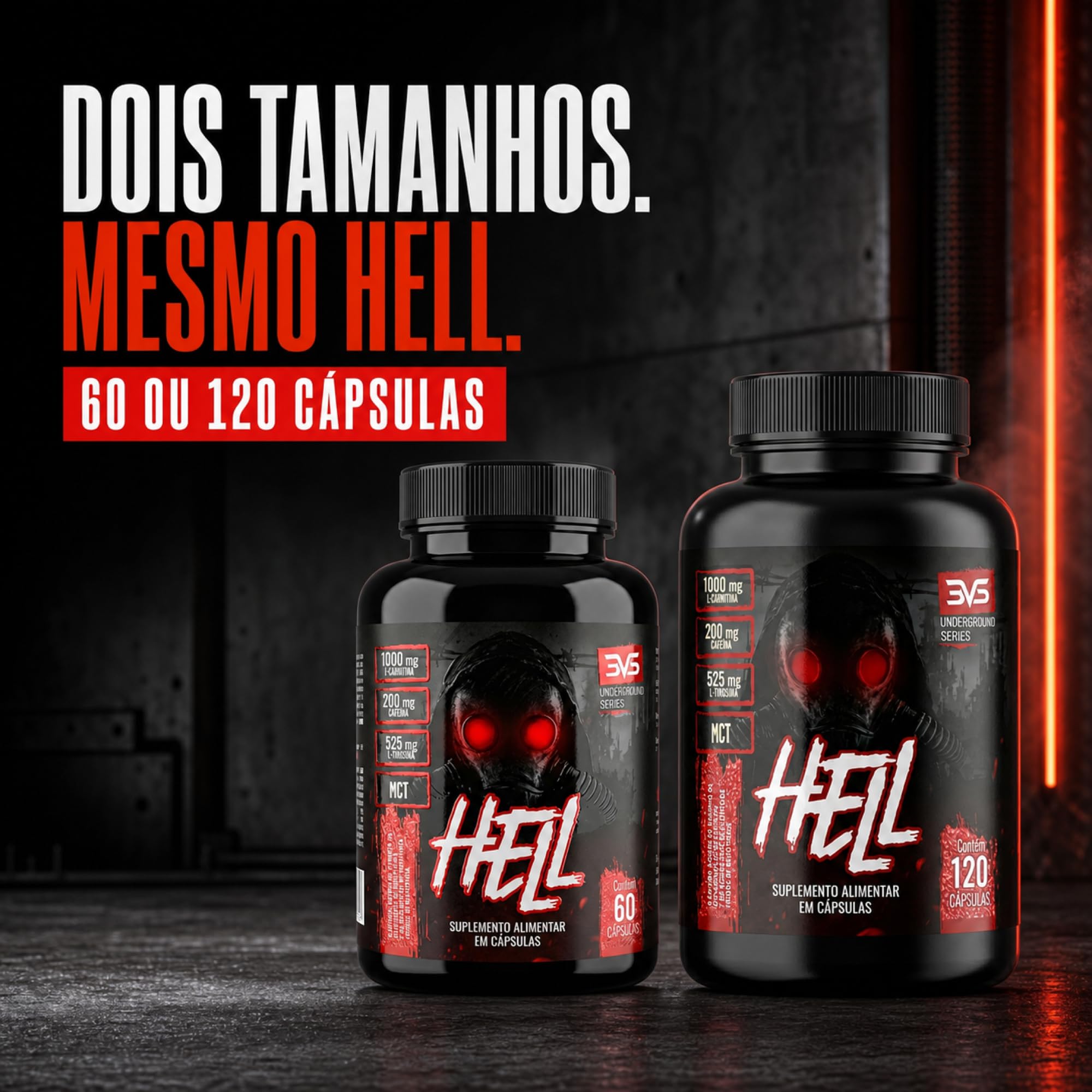 l carnitina ou termogenico Termogênico Hell 3VS Nutrition - Cafeína 200mg + L-Carnitina 1000mg + L-Tirosina Triple Actives | Kojic