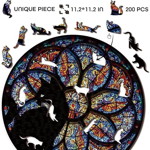 Miniatura 3 de Rompecabezas de madera de gato con vitrales para adultos, 200 piezas, coloridos rompecabezas religiosos de madera cristiana para adultos,