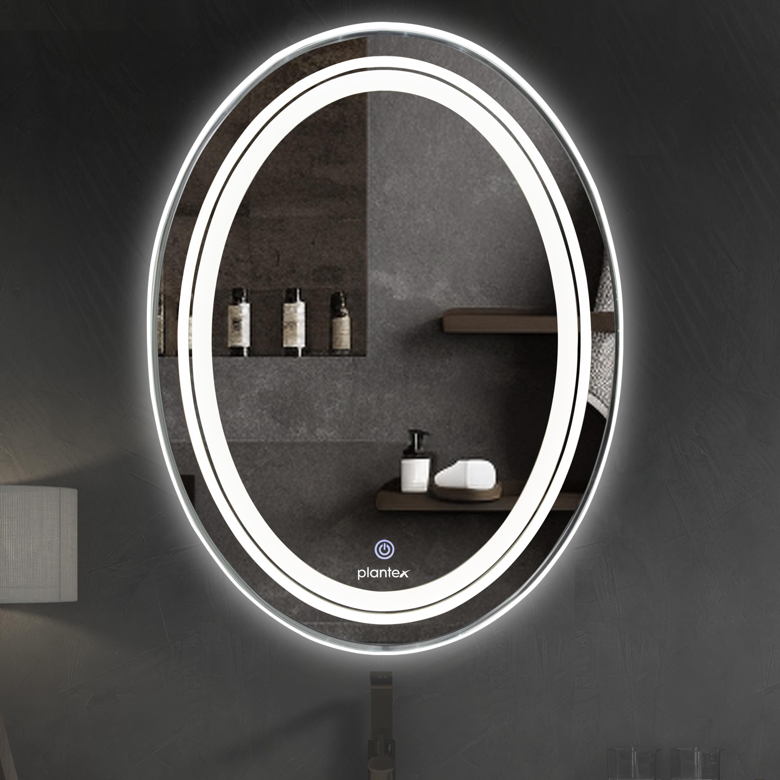 Bathroom Mirror with LED 3 Lights Tone/Designer Mirror for Living Room/Bedroom/Dressing Room - Oval Shape (18 X 24 Inch)