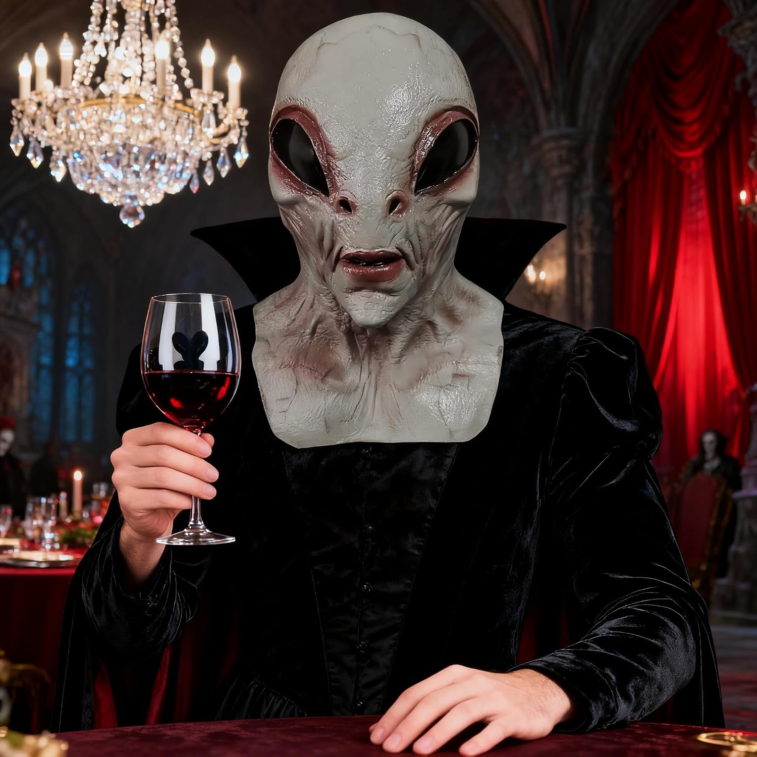 Alien Mask UFO Headgear Halloween Latex Terror Head Mask Costume for Costume Party Masquerade Props - Light Grey
