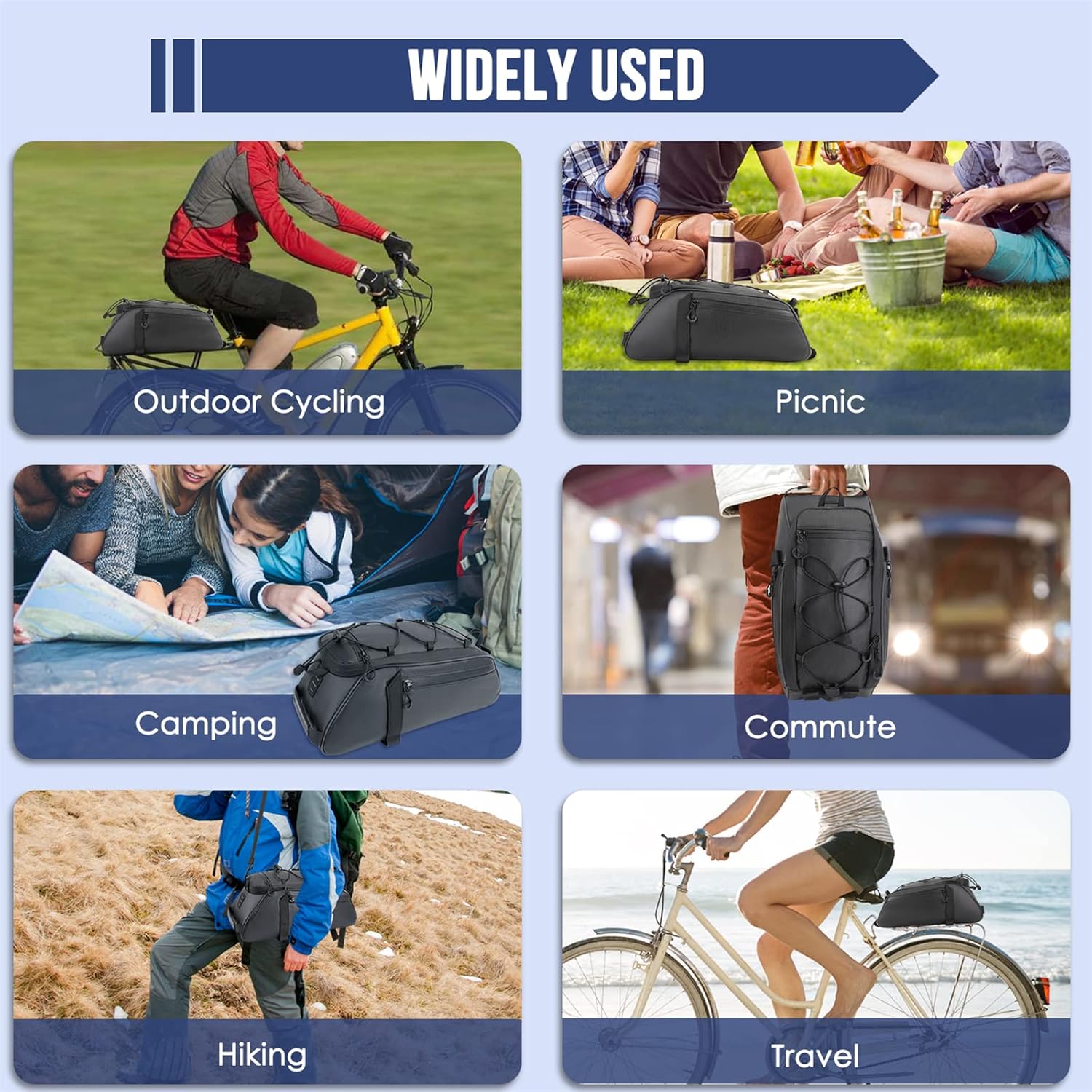 WOTOW Bike Rack Bag Waterproof - 9.5L Large Capacity Bike Trunk Bag, Reflective Bicycle Saddle Panniers, Cycling Bags Back Seat Storage Cargo Carrier Pouch with Shoulder Strap & Hook - Image 7