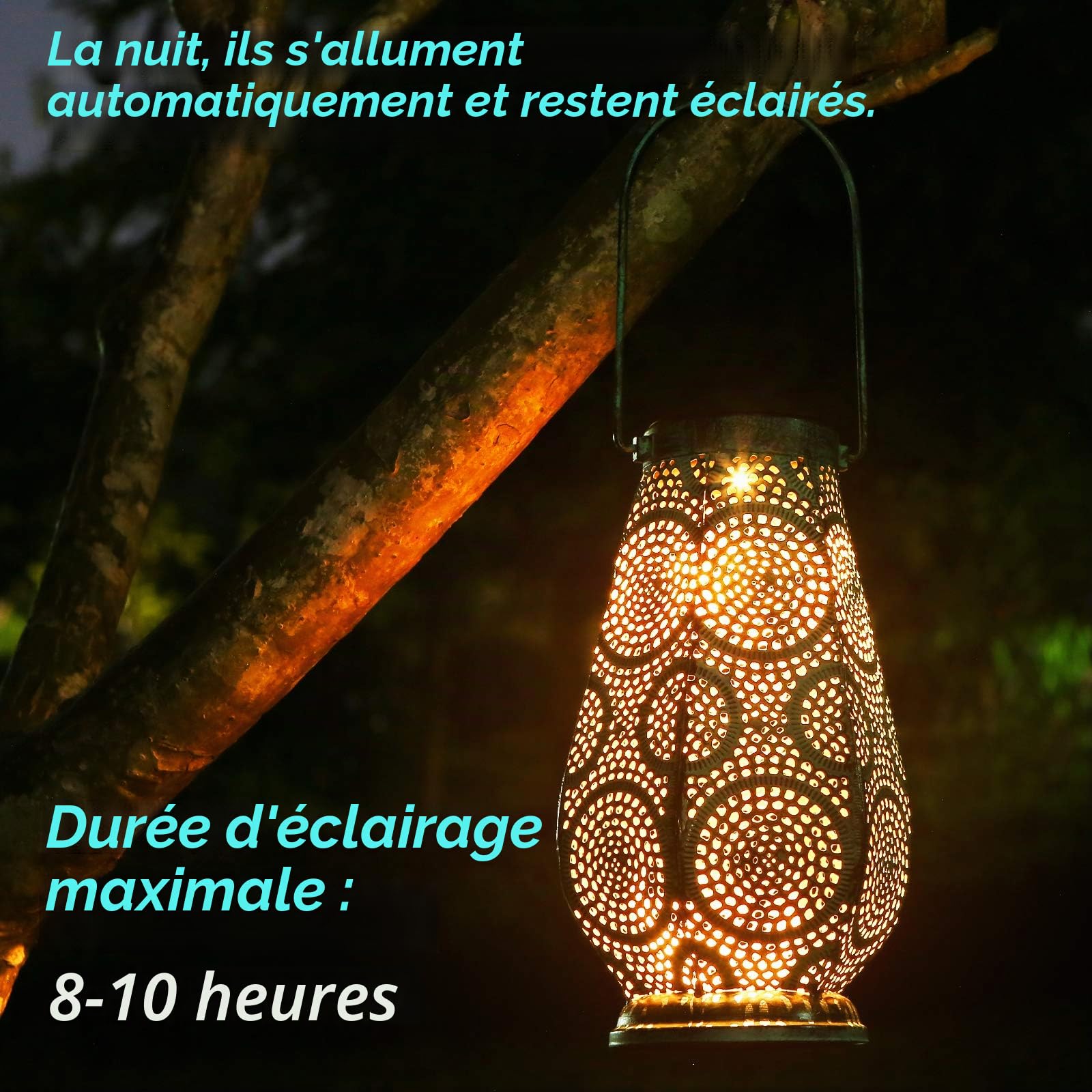Lanterne Solaire LED pour Extérieur Grande, Lampes Solaires en Métal pour Suspendre Extérieur, Lanterne Solaire JOYCREATOR avec IP65 Étanche pour Jardin Terrasse Balcon Décoration (Turquoise/Large)