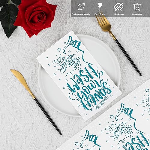 Miniatura 4 de Ruisita Paquete de 150 servilletas de baño desechables para lavarse las manos, servilletas de papel con etiqueta de baño, servilletas de cena para