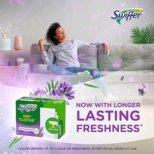 Miniatura 4 de Swiffer Barrido + trapeador, repuesto de almohadillas secas, limpiador de pisos, paños de limpieza, lavanda, 32 unidades