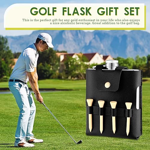 Miniatura 6 de Set de regalo de botella de golf de acero inoxidable de 7 onzas con funda de cuero, accesorios de golf para hombres y mujeres, incluye frascos,