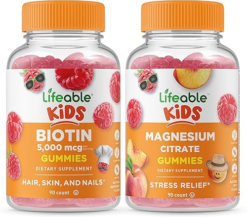 Lifeable Biotin Kids + Citrato de magnesio para niños, paquete de gomitas  Gran sabor, suplemento vitamínico, sin gluten, sin OMG, gomita masticable
