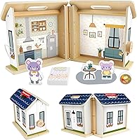 Fisher-Price Wooden On-the-Go Dollhouse Playset - 6-Piece Travel Pretend Play Toy for Preschool Kids Ages 3+