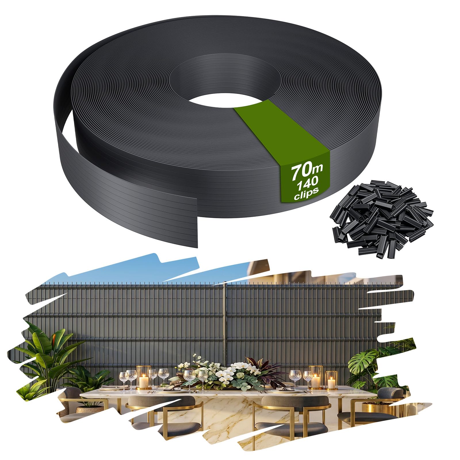 YRHome PVC Sichtschutzstreifen 4,7 cm Höhe für Doppelstabmattenzaun, Wetterfest & UV-beständig, Blickdicht für Garten Balkon Terrasse, Inklusive Befestigungsclips, Grün Anthrazit Grau