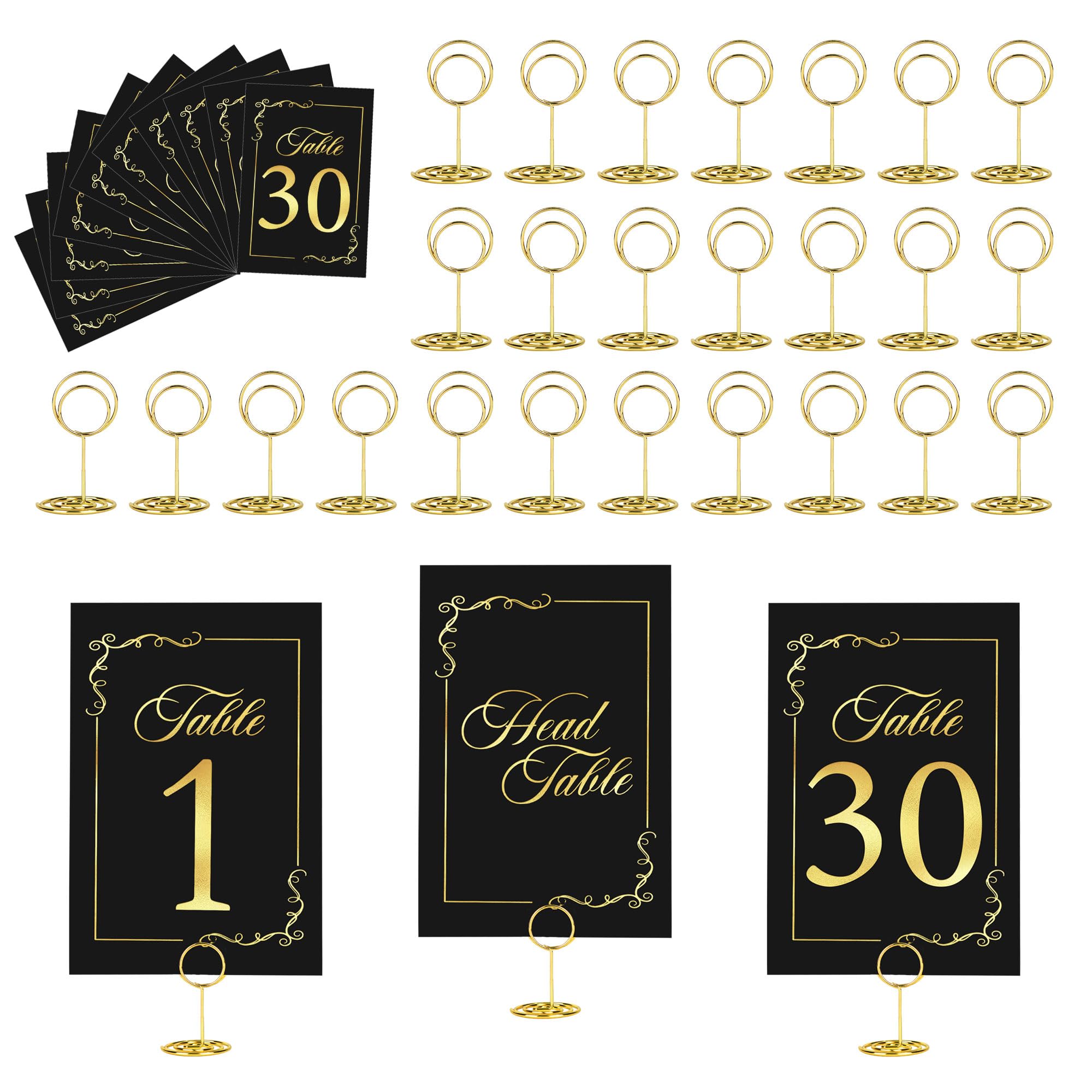 31 Numéros De Table Mariage Dorés + Supports Cartes - Pour Réceptions, Anniversaires, Fêtes - 12
