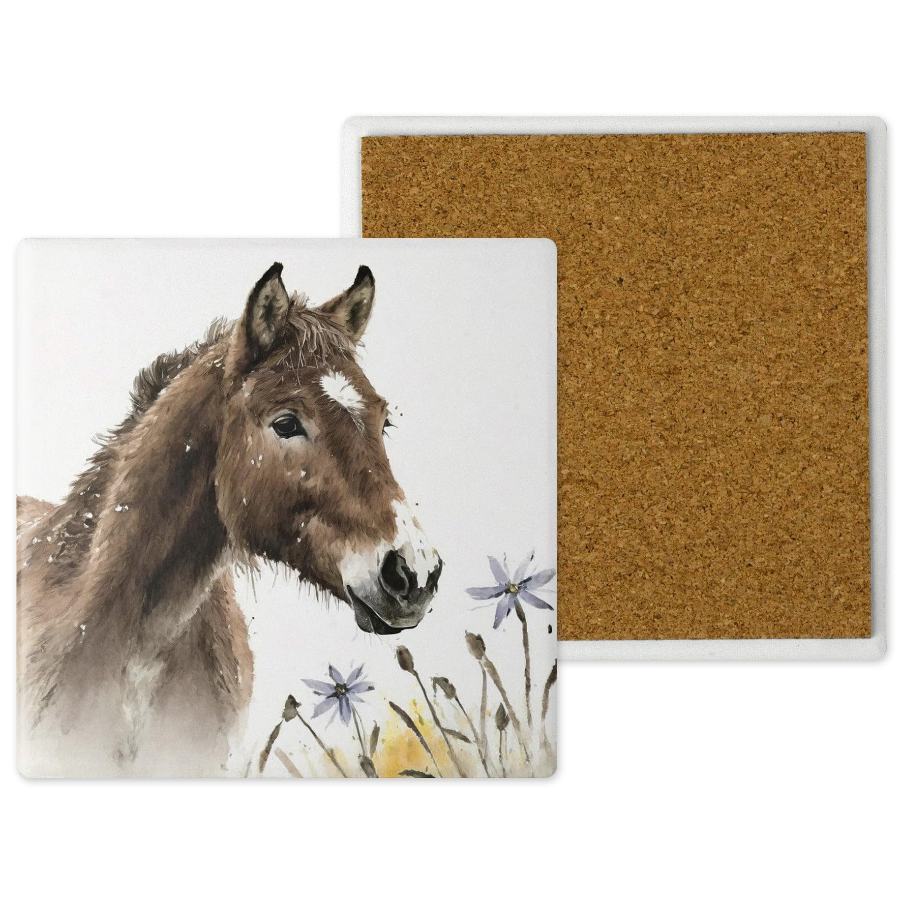 Noble & Page Horse Ceramic Coasters - Handprinted 10X10cm Countryside Critters Design - Popular Wildlife And Pets - Handmade In The Uk - Gift For Animal Lovers