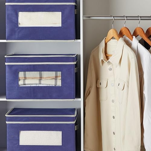 Miniatura 2 de Juvale Contenedores de almacenamiento plegables, cubos de tela (azul marino, 16.2 x 10 x 12 pulgadas, paquete de 3)