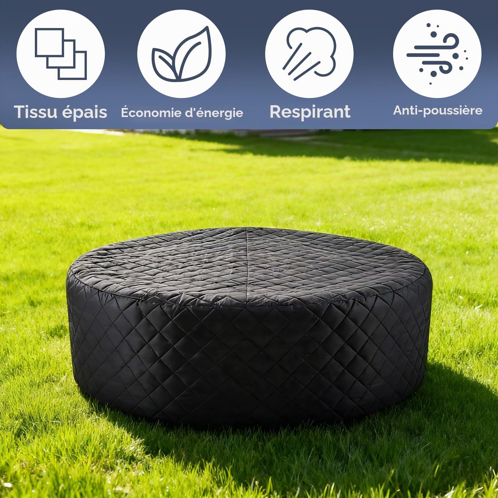 Housse de Protection pour Bain à Remous de Jardin, 208x70 cm Couvercle Gonflable Rond pour Spa, Couverture Thermique en PVC, Imperméable, Anti-poussière, pour l'extérieur par Temps Froid et Soleil