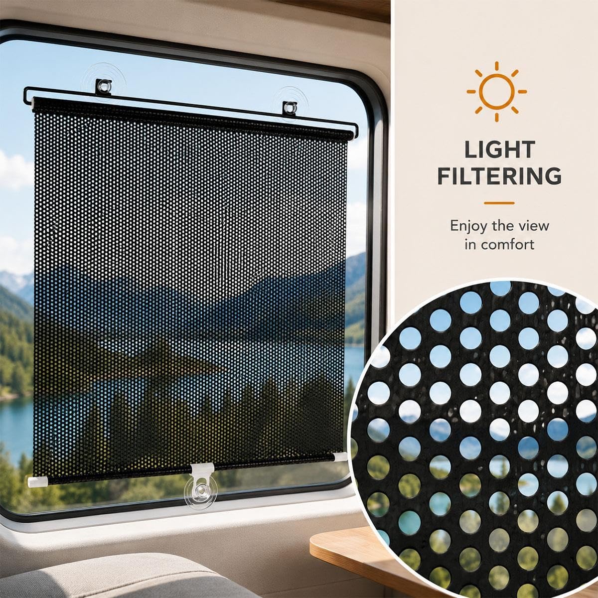 Store Enrouleur Pare-Soleil Rétractable à Ventouses, sans Perçage, Store de Fenêtre en Maille Filtrante pour Maison, Voiture, Camping-Car, Bureau, Porte Vitrée(W 70 x 100 cm)