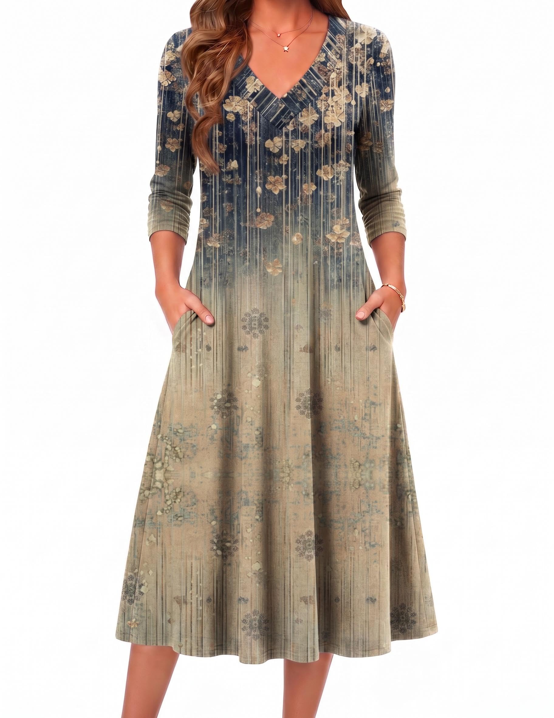 Zeagoo Dresses for Womens Long Sleeve Midi Dress Fall Casual A Line Dress