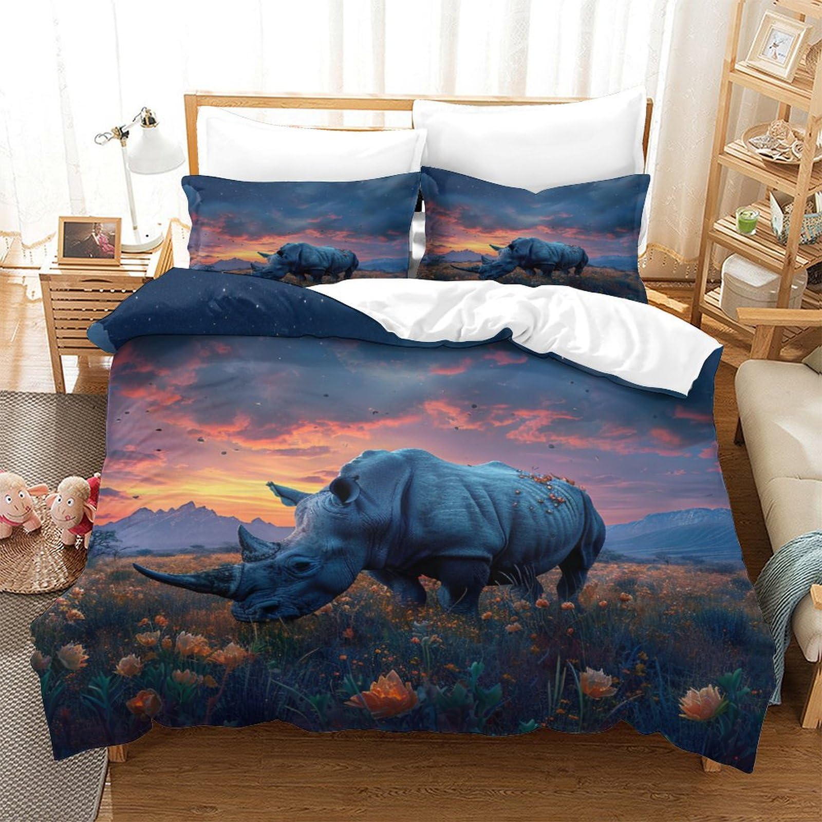 Housse de couette Rhinocéros 3D en parure de lit confortable pour de grandes nuits douces