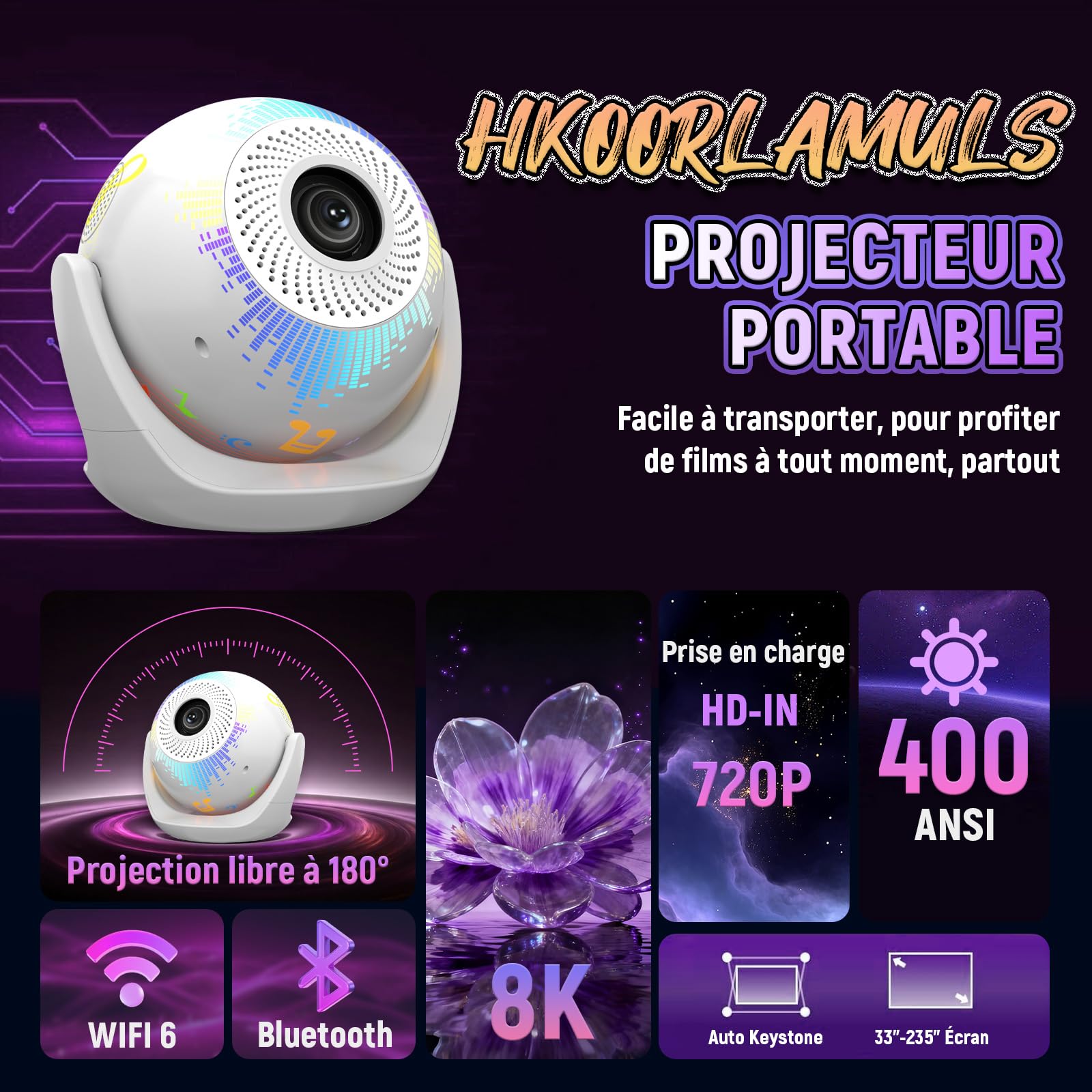 V6 4-en-1 Mini Projecteur Video,Karaoké/TV Gratuite/Télécommande avec Micro