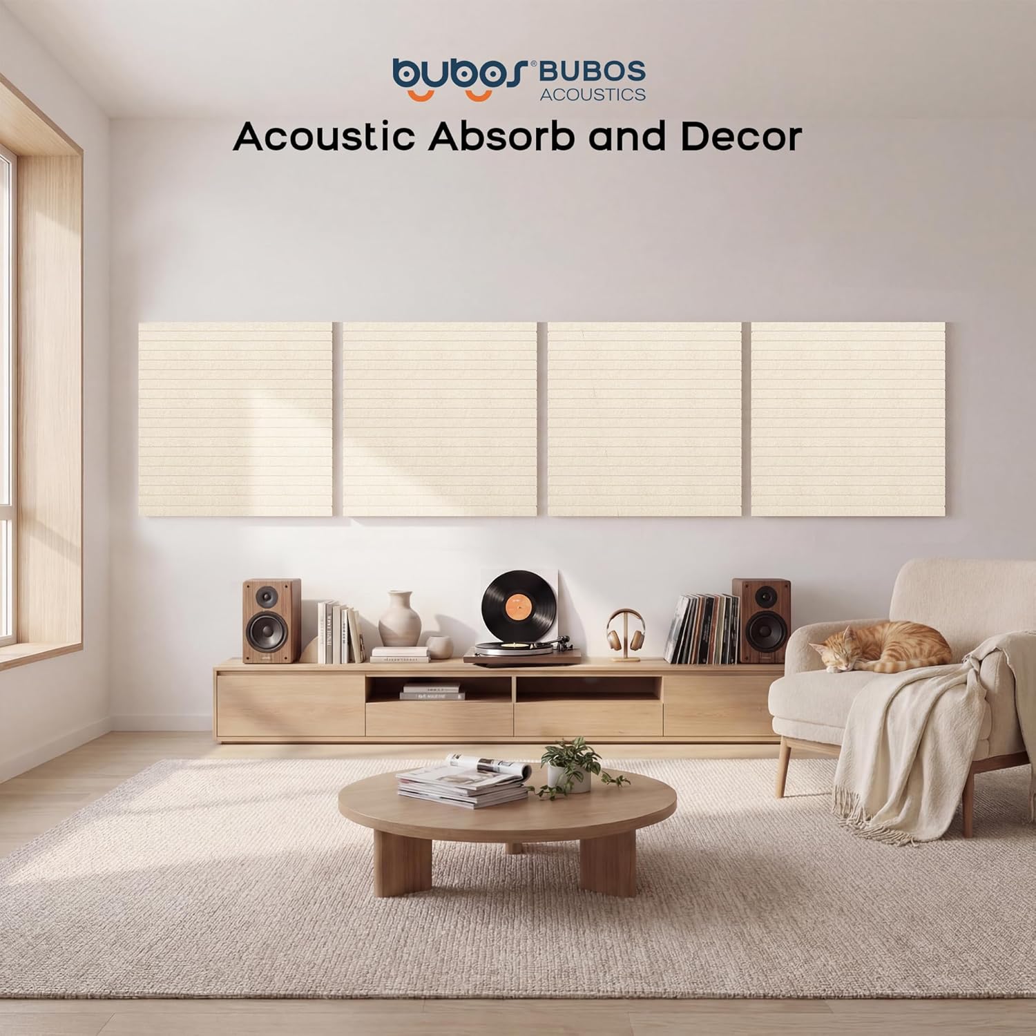 BUBOS Acoustic Wall Panels, 2-Pack 23.6 x 23.6 x 2 Inch Decorative Soundproof Panels, Dual-Mount Noise Reduction Wall Decor for Studio, Office & Home Theater (Sona Block Beige, 23.6 * 23.6 Inches)