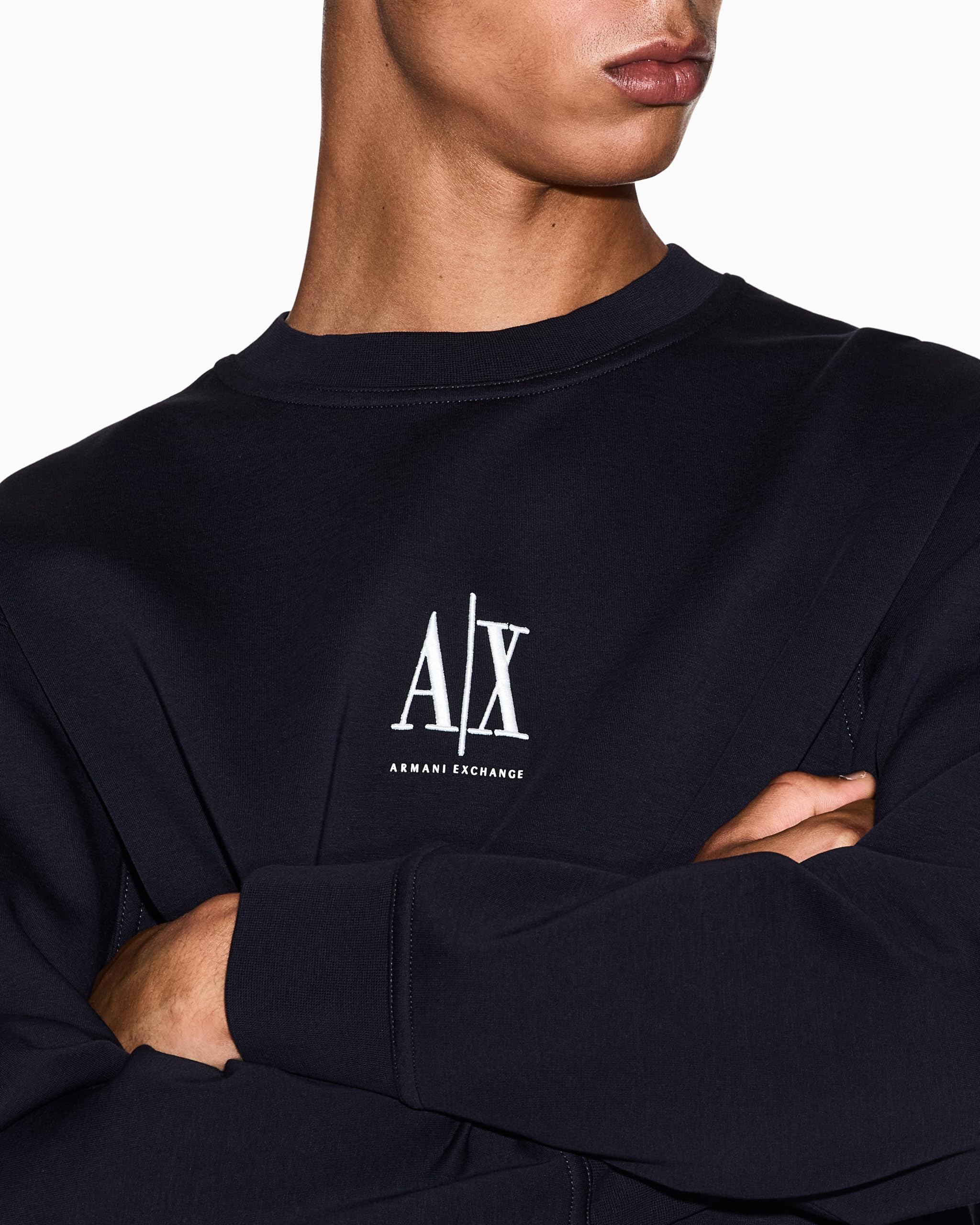 Armani Exchange Icon Project, Embroidered Logo, Crewneck Maglia di Tuta Uomo (Pacco da 1)