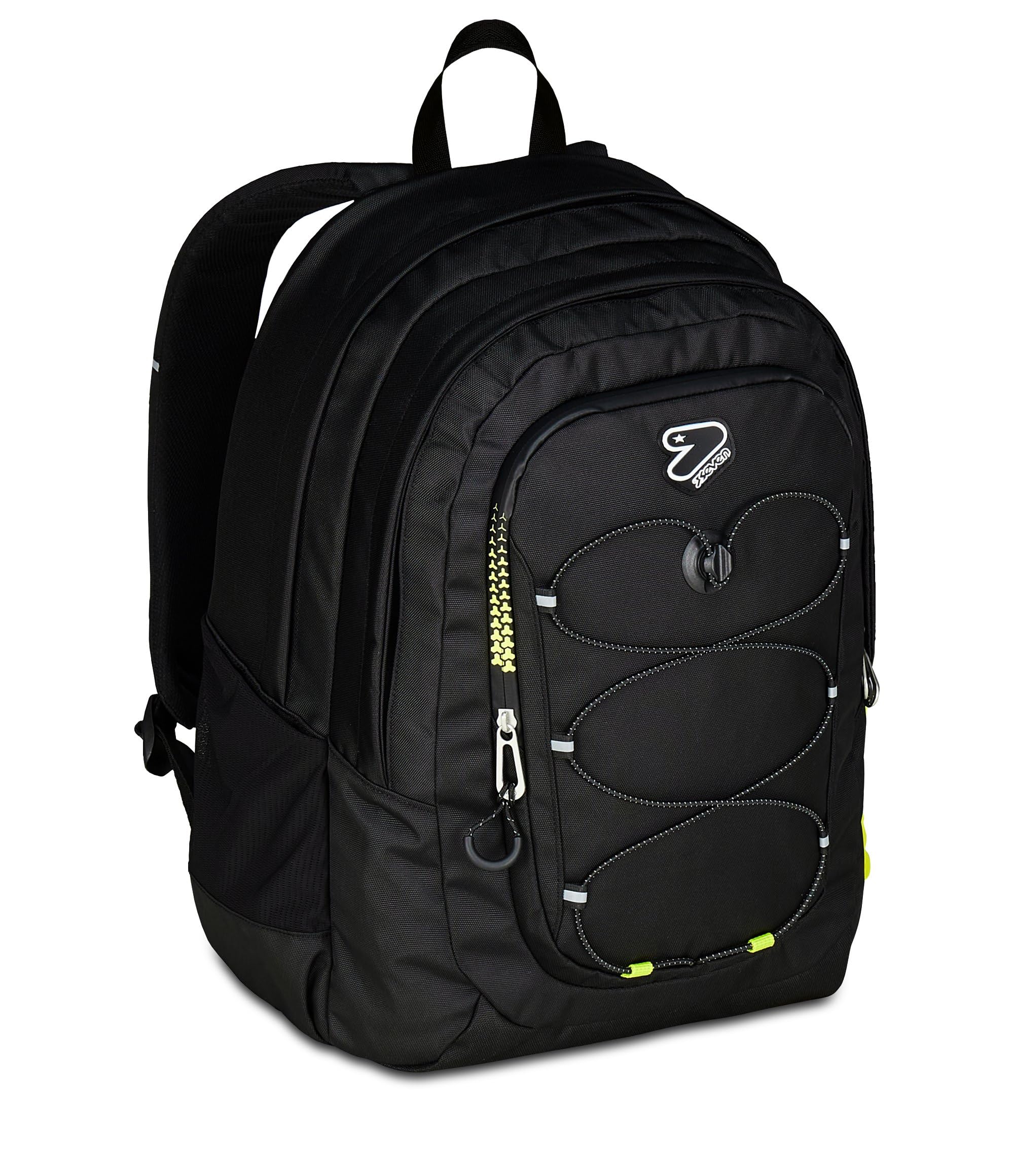 Seven Zaino Scuola Tech Line, Nero, Doppio Scomparto, 29 L, Scuola Media e Superiore, Zaino Ragazzo e Zaino Ragazza
