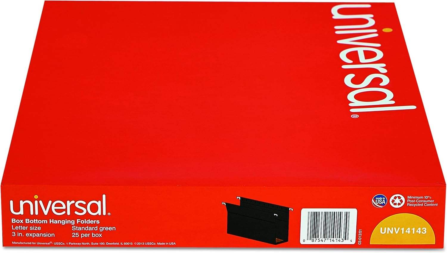 Universal Box Bottom Hanging File Folders, 3" Capacity, Letter Size, 1/5-Cut Tabs, Standard Green, 25/Box