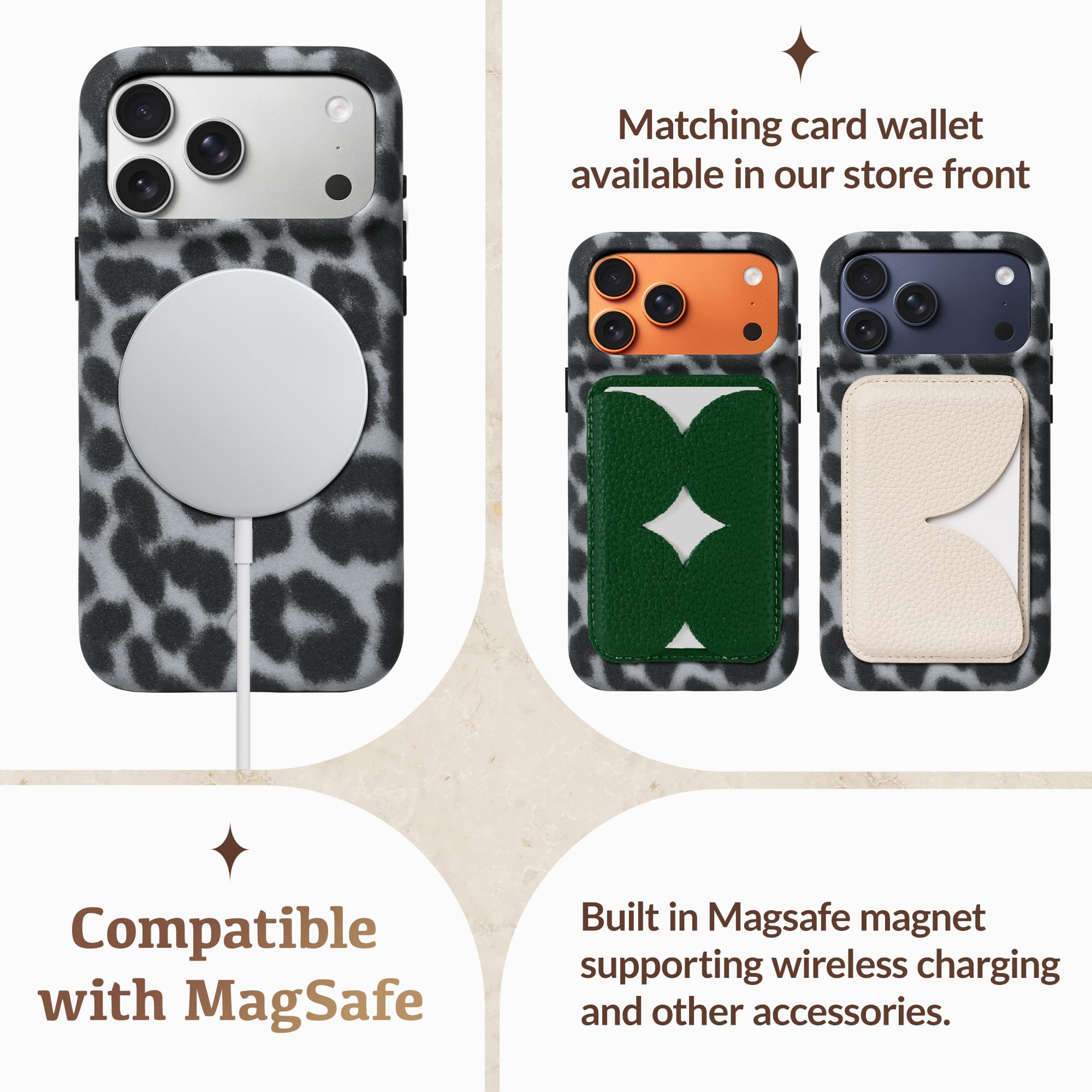 Luner - Funda para iPhone 17 Pro Max - Funda aterciopelada con estampado de leopardo [compatible con Magsafe] - Control de cámara y botón de IA - Fundas de diseño para mujer - Bonito estampado animal