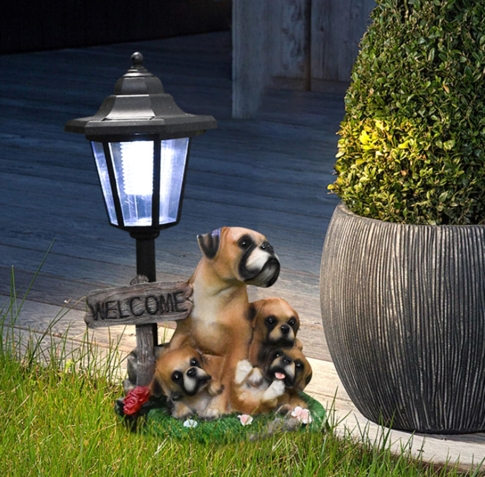 Decorazione da giardino per esterni, luce solare da giardino con lanterne LED, statue di benvenuto impermeabili, regali estivi in cortile