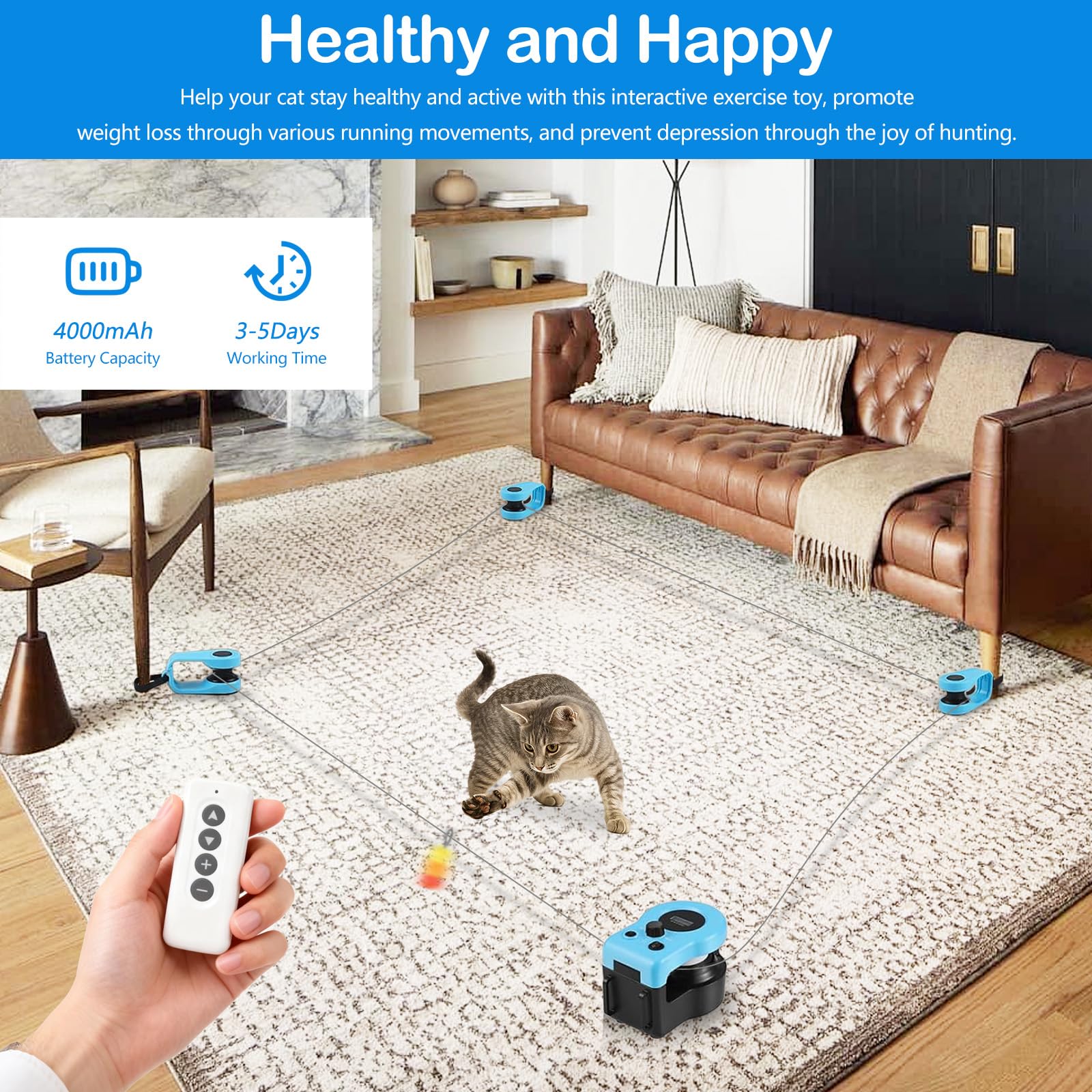 Juguete para Gatos, Juguete Eléctrico Recargable para Gatos Set De Juguete Interactivo Automático/Controlado A Distancia Velocidad Ajustable Baterías Recargables de 2000 mAh