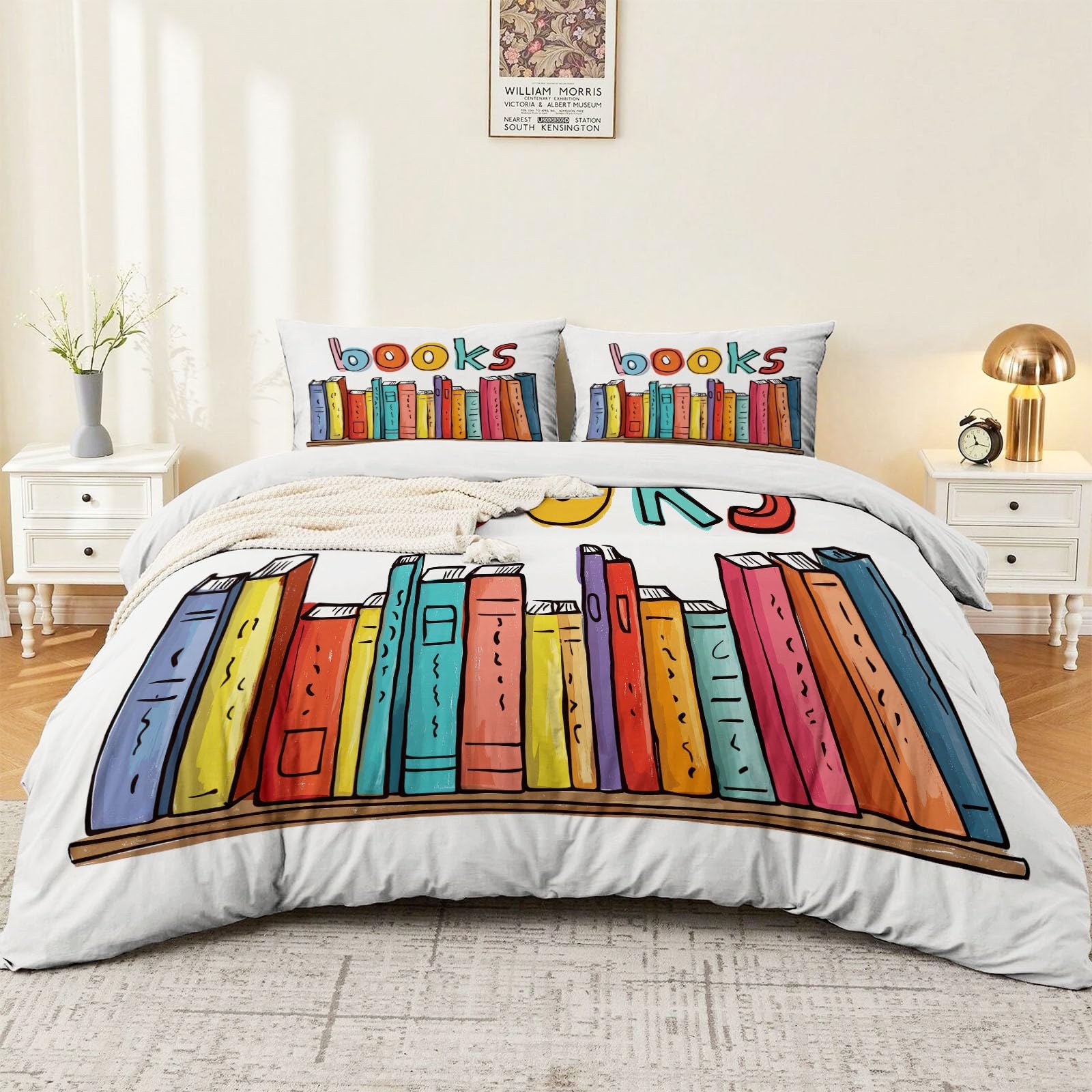 Generico Biancheria Da Letto Per Ragazze 200 x 200 cm, Fumetti Libri Linee Set Di Biancheria Bambini 3 Pezzi - Chiusura Lampo Copripiumino 2 Federa 50 X 75 Cm Bianco