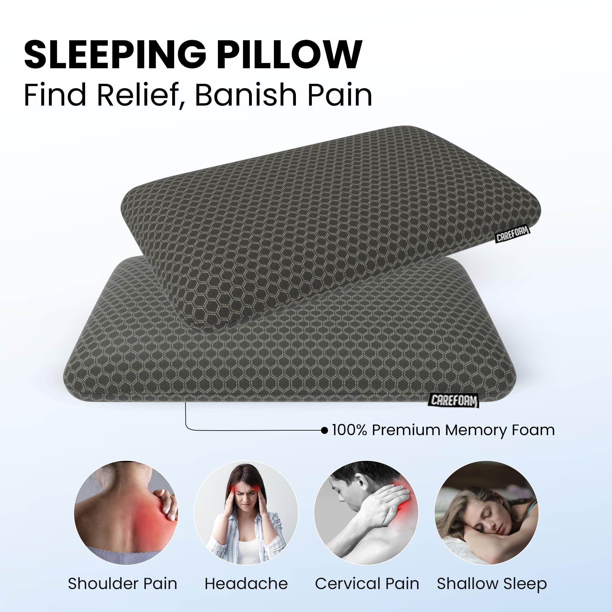 CareFoam Orthopedic Memory Foam Pillow for Comfortable Sleep, Neck & Shoulder Pain Relief with Removable Zipper Black Jacquard Cover 24 x 15 x 5 Inch Pack of 1 - Image 6 thumbnail