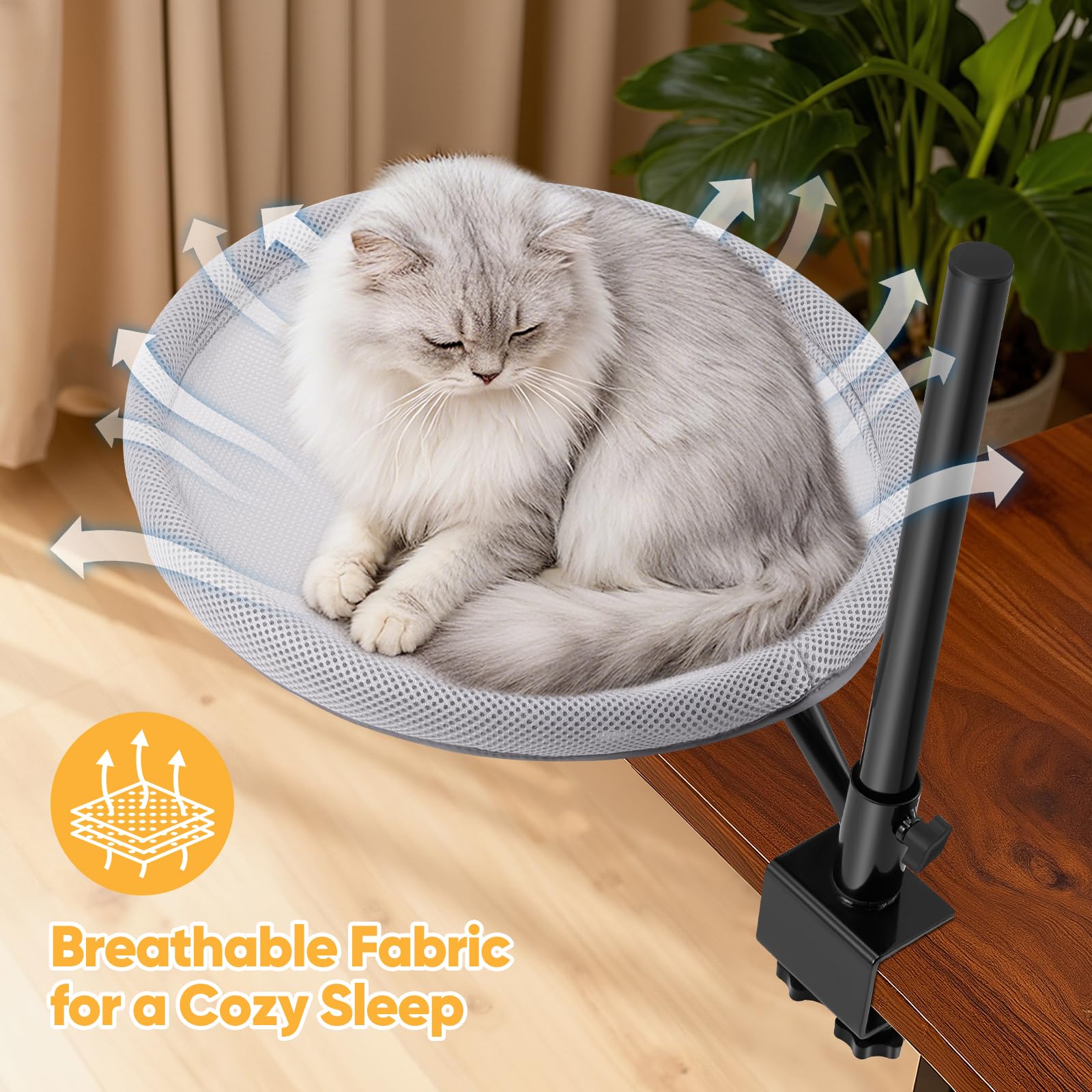 Lit de Bureau pour Chat, Panier Chat Bureau avec Rotation à 360° Hauteur Réglable, Tissu en Maille, Housse Lavable, Desk Bed for Cats pour Bureau à Domicile, Jusqu'à 19 kg (42 lbs)