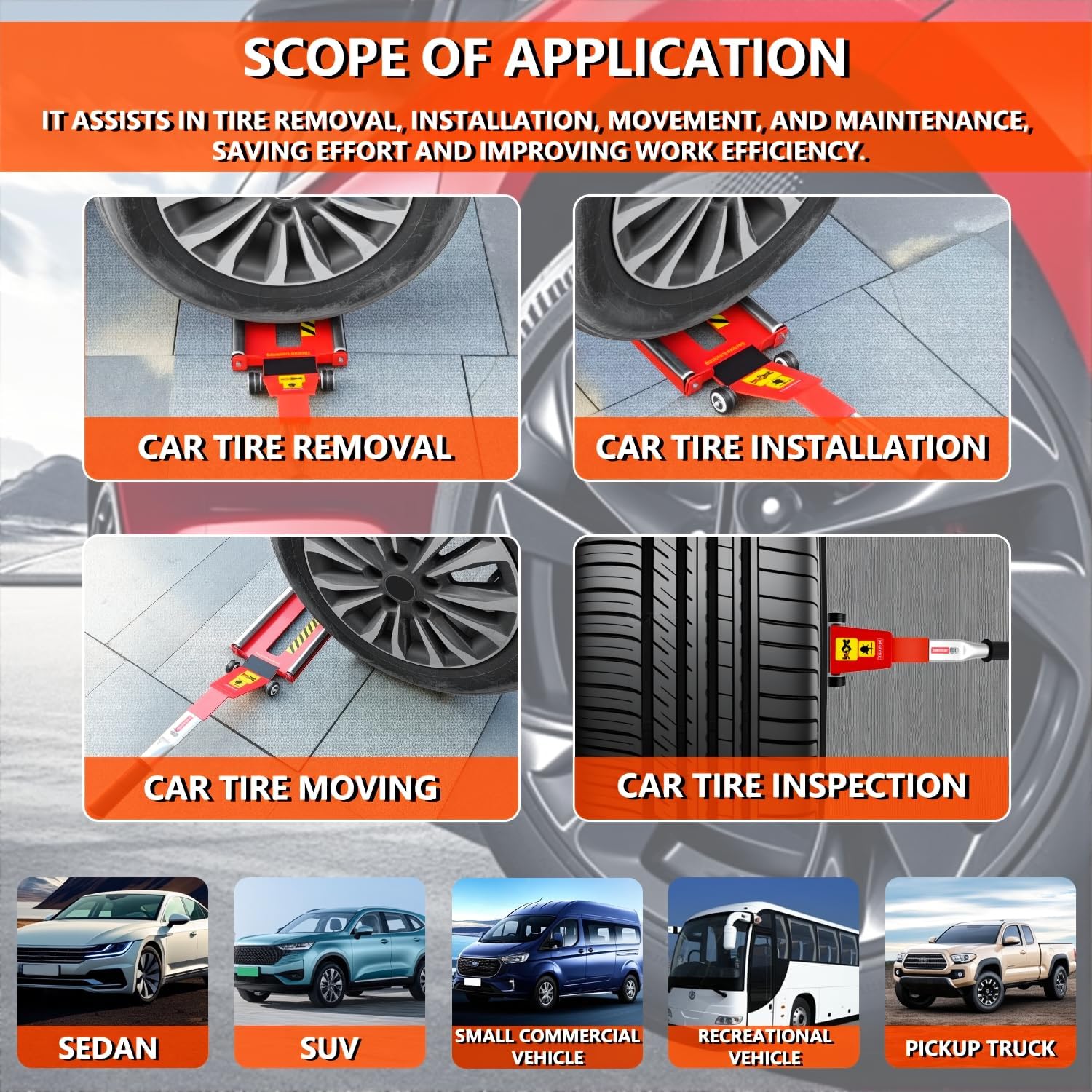 Upgraded Portable Effortless Tire Jack Disassembly Tool, Tire Jack Tool with Roller Plate [Extended Version]