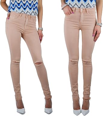 Mujer highwaist Jeans Denim Color Rosa Nude Pantalón hochgeschnitten  grietas (Tallas XS – XL: Amazon.es: Ropa