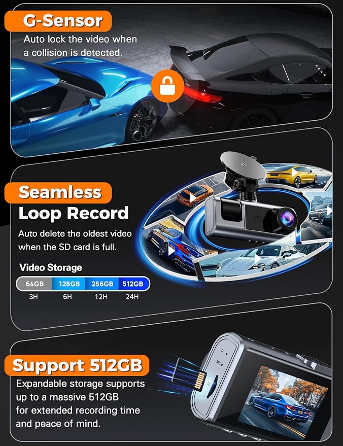Cámara Dash 3 Canales WiFi para Carros 2.5K+1080P+1080P miniatura 4