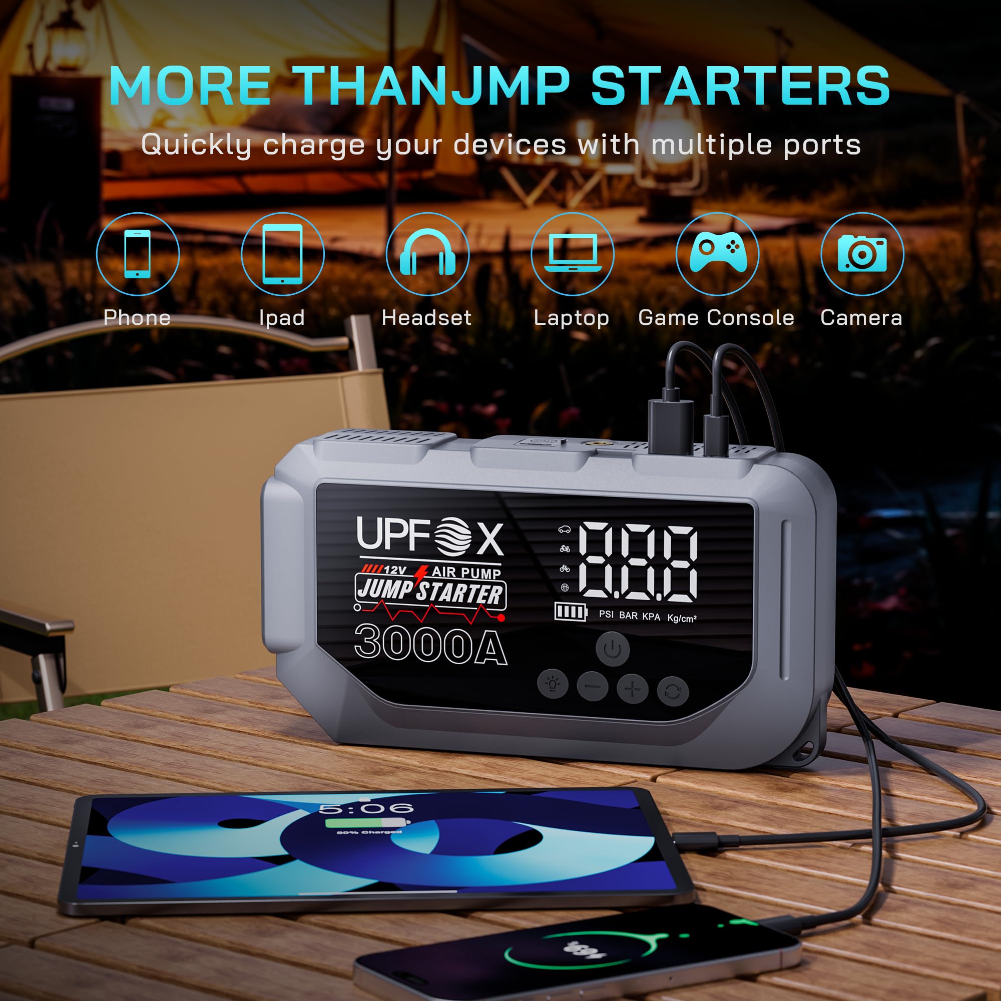 3000A Jump Starter with Air Compressor 12V Portable Car Jump Starter for 8 0L Gas 6 0L Diesel — view 5