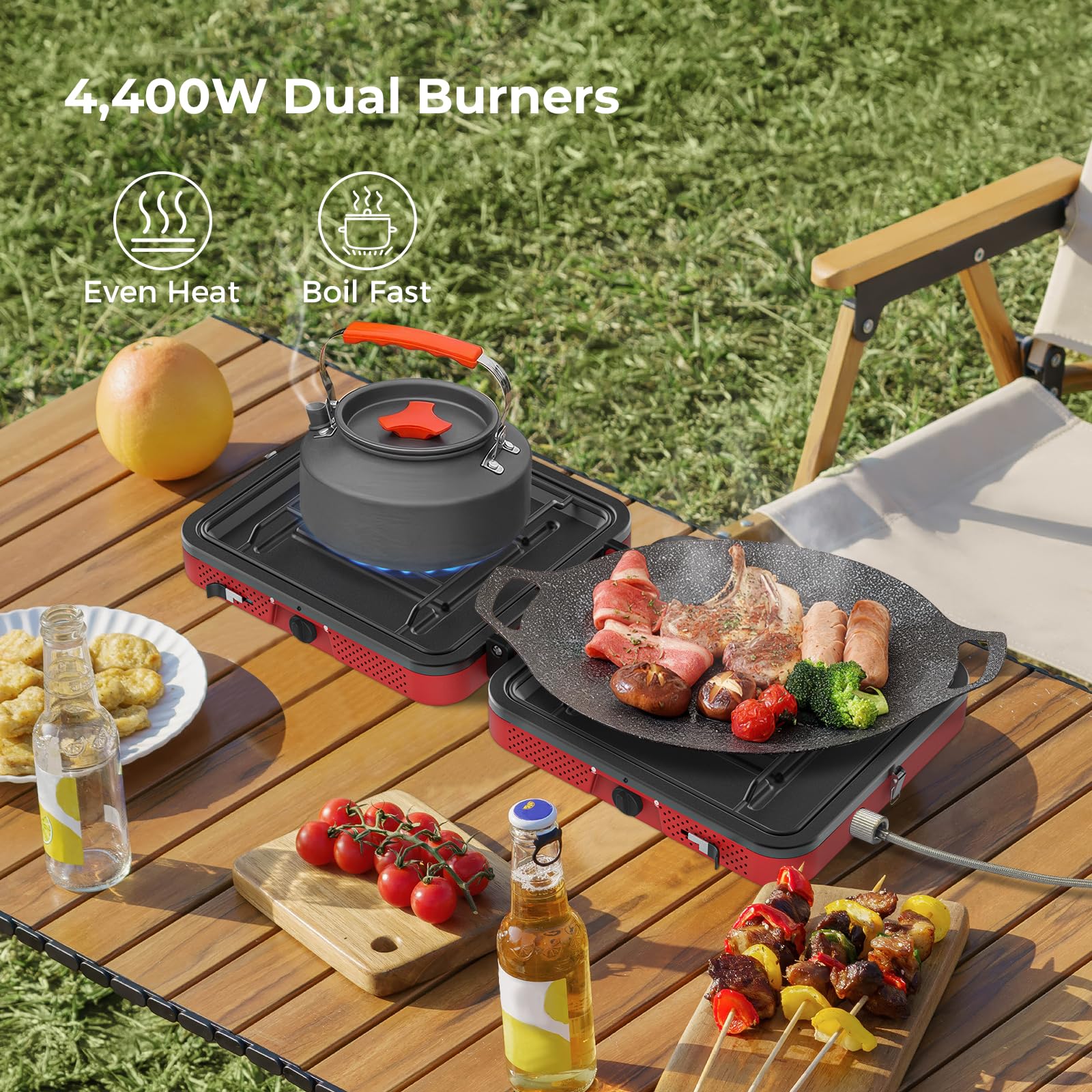 CAMPLUX FoldGo Campingkocher mit 2 Brennern, Tragbarer Gaskocher, Kompatibel mit Standard-Gaskartuschen, 28-30 mbar, Ideal für Camping, Wandern und Picknicks