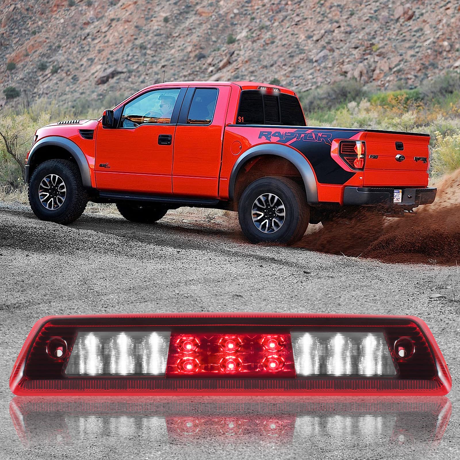 3rd Third Brake Light LED Compatible with 2009 2010 2011 2012 2013 2014 Ford F150 High Mount Stop Third Center Cargo Rear Brake Light Bar Taillight Two Rows (Red)