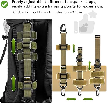 HIKEMAN Backpack Shoulder Strap MOLLE Hanging Point, Adjustable MOLLE Shoulder Strap Attachment, Backpack Strap Extra Hanging Point Webbing Accessory for Hiking Camping Mountaineering